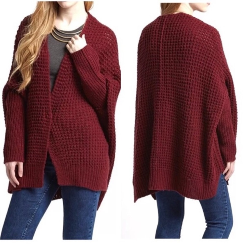Free People Breeze Chunky Knit Waffle Oversize Cardigan Sweater Women’s Sz Large